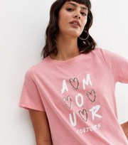 New Look Mid Pink Amour Toujours Heart Logo T-Shirt
